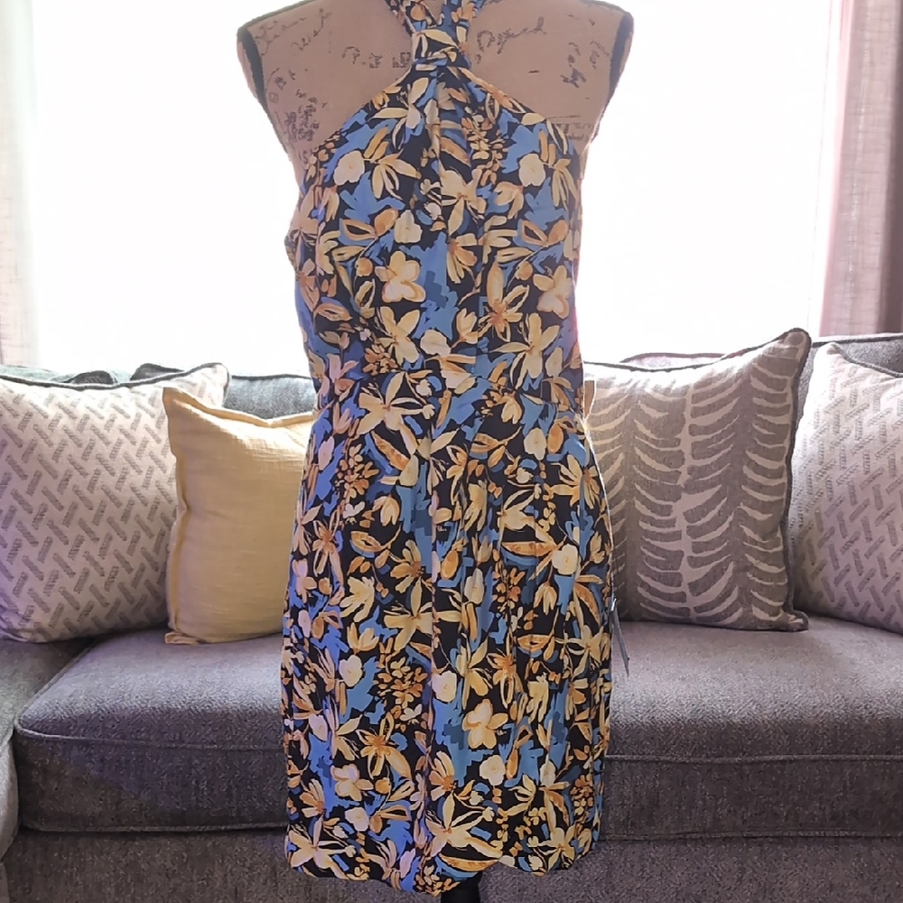 Lulu's Halter Floral Dress - Blue and Black